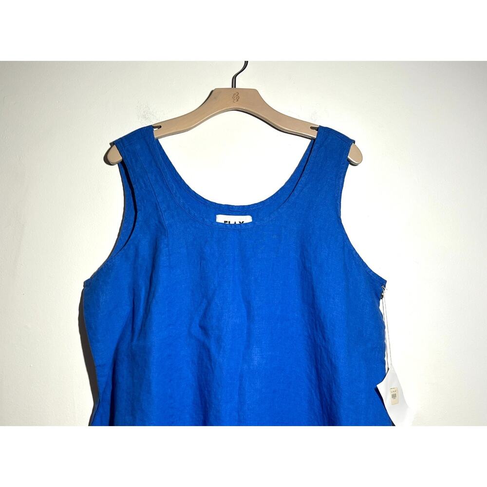 FLAX NWT Cobalt Blue 100% Linen Long Round Neck Sleeveless Long Maxi Dress L - Picture 2 of 7